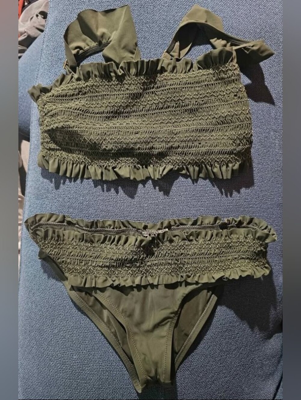 Tory Burch Olive Green Ruffle Bikini Set
